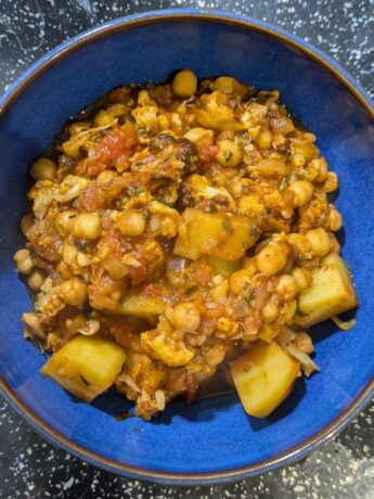 Cauliflower, potato and chickpea curry