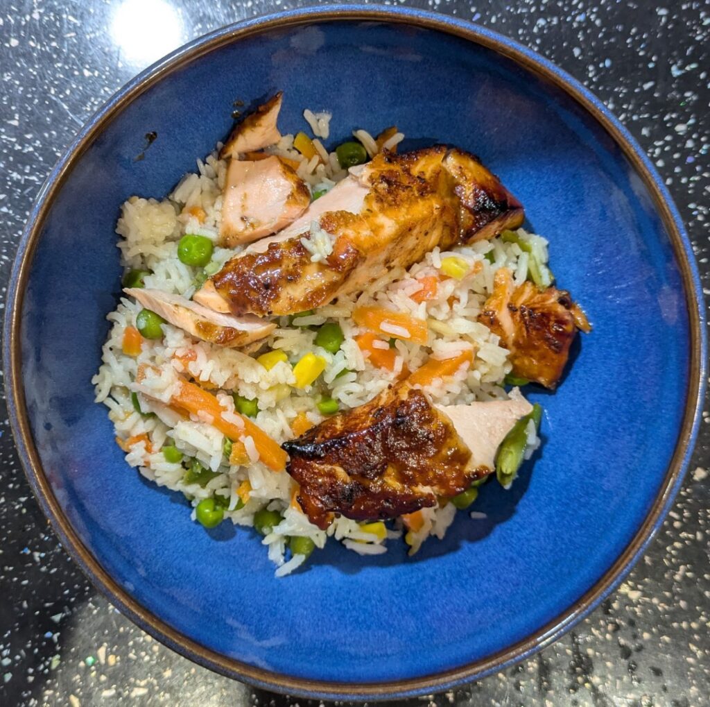 Easy Teriyaki Salmon & Vegetable Rice in Ninja Speedi