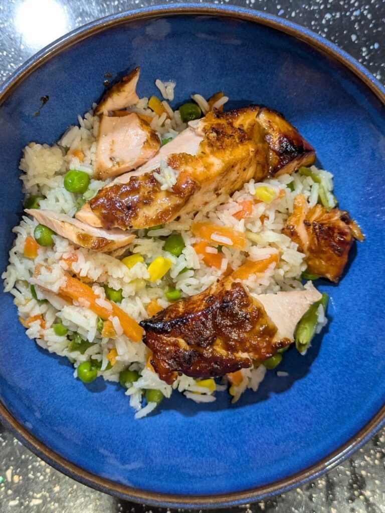 Easy Teriyaki Salmon & Vegetable Rice in Ninja Speedi