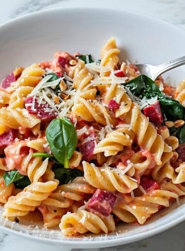 Beetroot Spinach and Goats Cheese Pasta