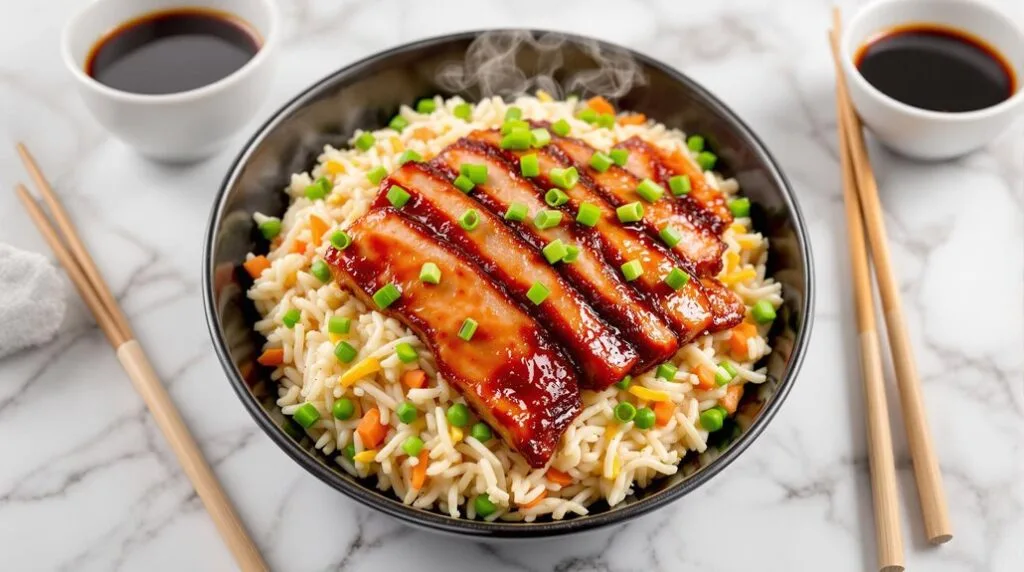 Chinese-Style BBQ Pork with Egg Fried Rice in Ninja Speedi