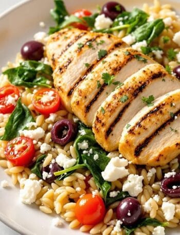 Lemon-Herb Grilled Chicken with Mediterranean Orzo in Ninja Speedi