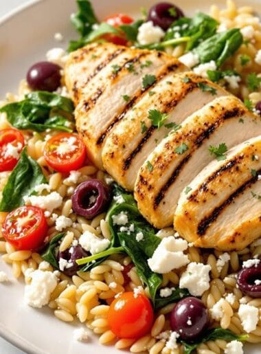 Lemon-Herb Grilled Chicken with Mediterranean Orzo in Ninja Speedi