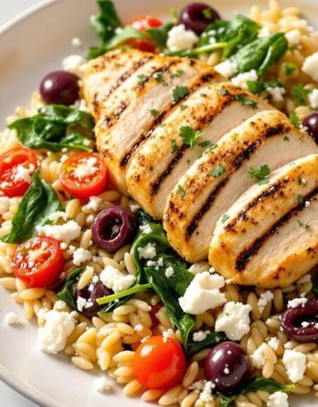 Lemon-Herb Grilled Chicken with Mediterranean Orzo in Ninja Speedi