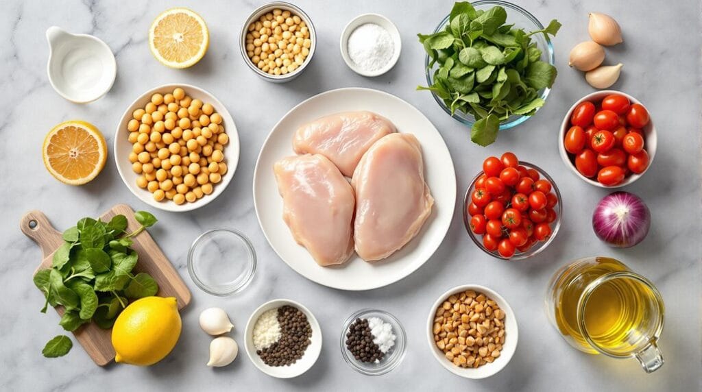 Mediterranean Chicken and Chickpea Bowl in Ninja Speedi - Ingredients prepared and laid out ready for cooking