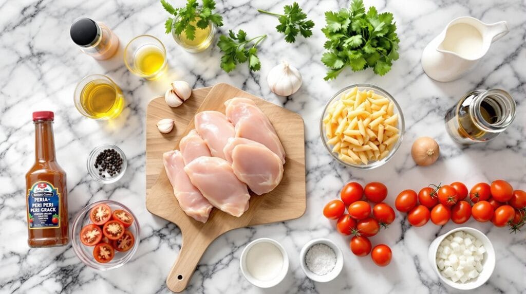 Spicy Peri Peri Chicken Pasta in Ninja Speedi - Ingredients laid out ready for cooking 