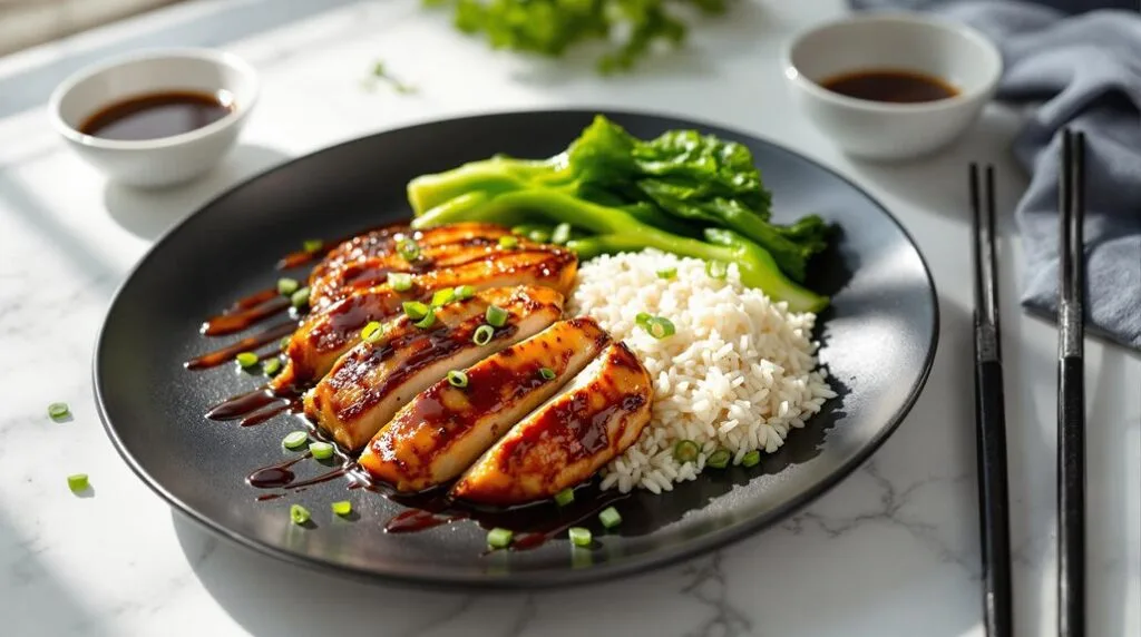 Teriyaki Glazed Chicken Breast with Jasmine Rice and Asian Greens in Ninja Speedi