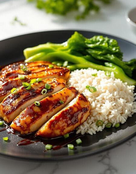 Teriyaki Glazed Chicken Breast with Jasmine Rice and Asian Greens in Ninja Speedi