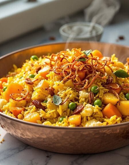 Vegetable Biryani With Crispy Onions in Ninja Speedi