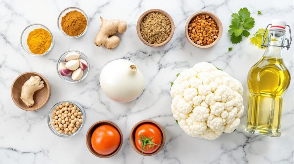 Chickpea Curry with Roasted Cauliflower in Ninja Speedi - Ingredients laid out ready for cooking