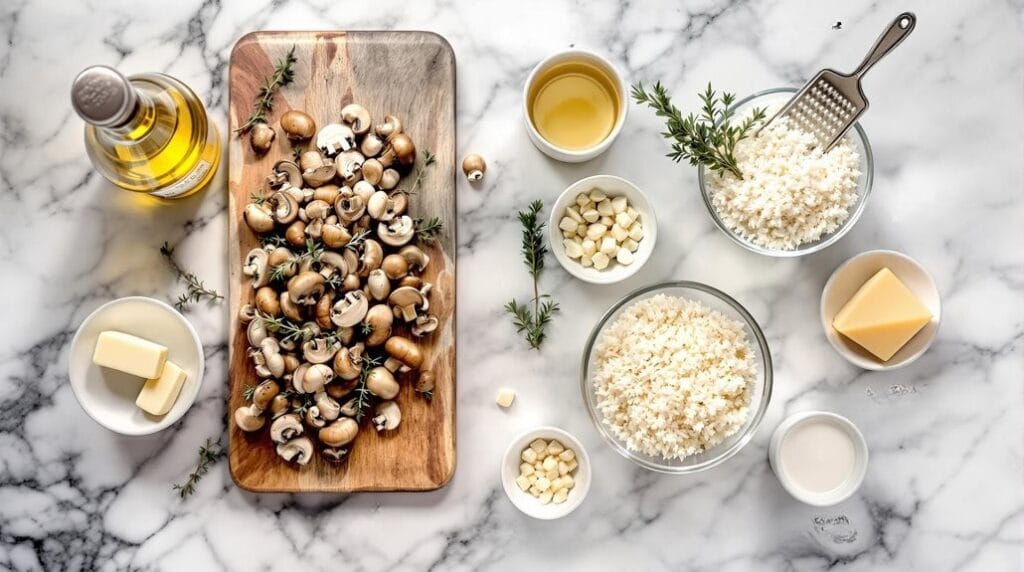 Creamy 30-Minute Mushroom & Thyme Risotto in Ninja Speedi - Ingredients laid out ready for cooking