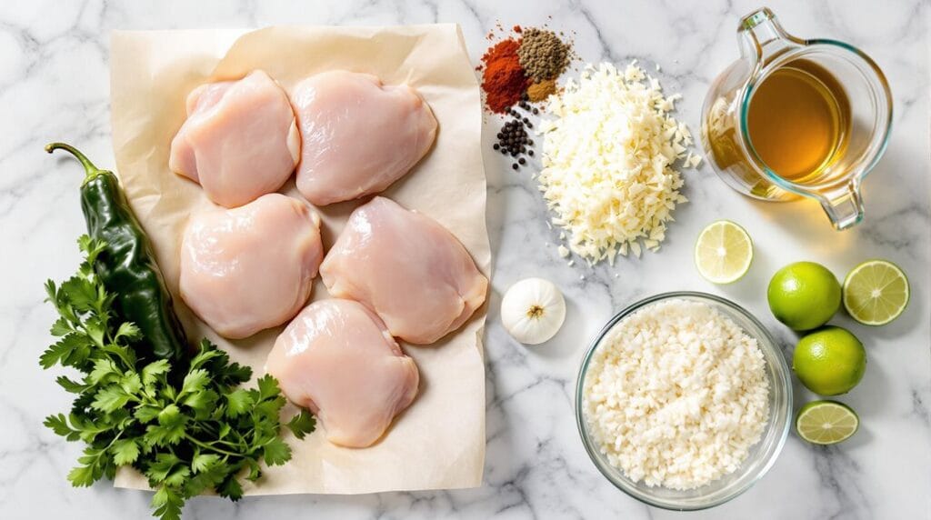 Ninja Speedi Spanish Green Rice with Crispy Manchego Chicken - Ingredients laid out ready for cooking