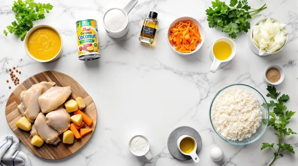Ninja Speedi Thai Yellow Curry with Chicken and Noodles - Ingredients laid out ready for cooking