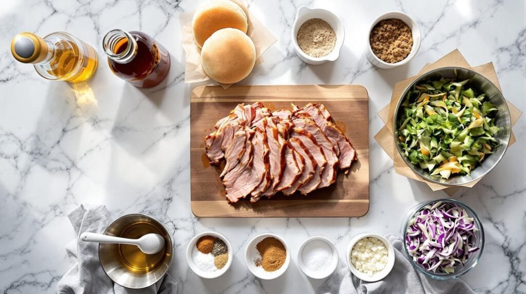 Quick Speedy BBQ Pulled Pork Sandwiches - Ingredient laid out ready for cooking