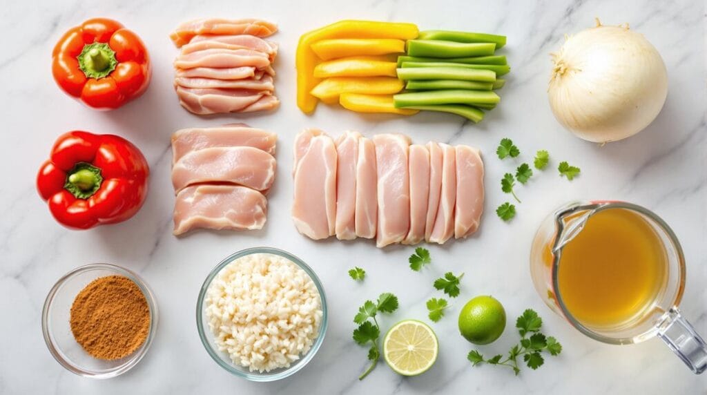 Speedi Chicken Fajita Bowl With Coriander-Lime Rice - Ingredients laid out ready for cooking