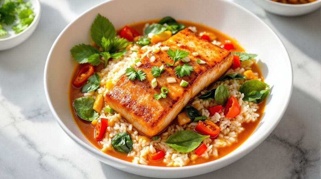 Thai Red Curry Salmon With Coconut Rice in Ninja Speedi