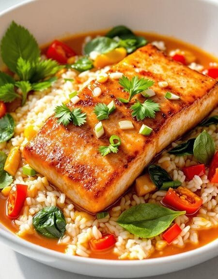 Thai Red Curry Salmon With Coconut Rice in Ninja Speedi