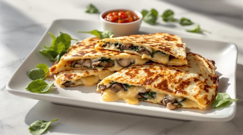 Cheesy Spinach and Mushroom Breakfast Quesadillas