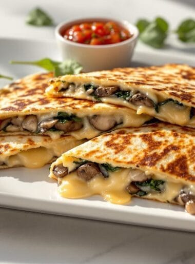 Cheesy Spinach and Mushroom Breakfast Quesadillas