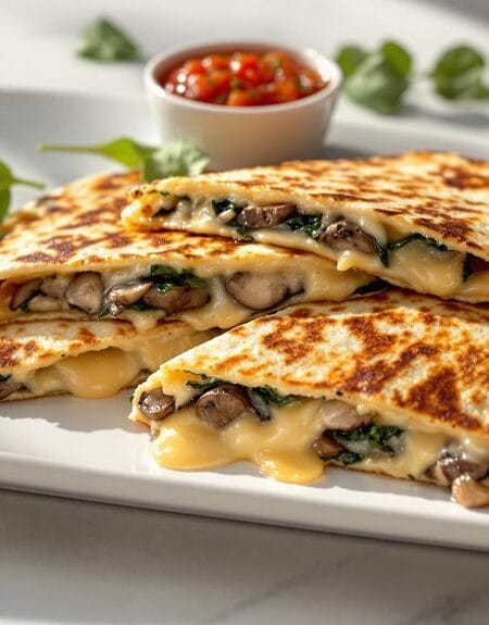 Cheesy Spinach and Mushroom Breakfast Quesadillas