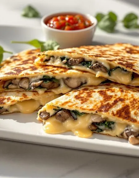 Cheesy Spinach and Mushroom Breakfast Quesadillas