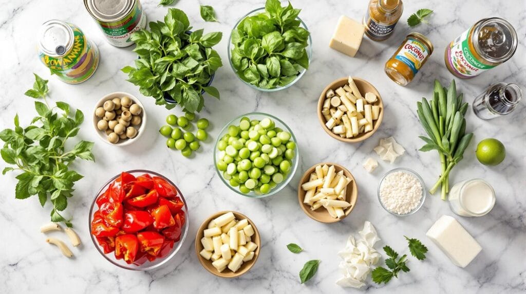 Thai Green Curry With Vegetables (Freezer-Ready Asian Comfort Food) - Ingredients laid out ready for cooking